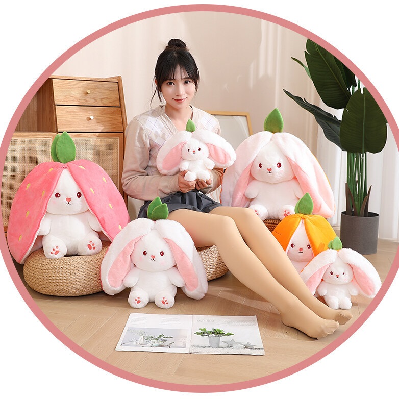 Gấu bông thỏ cà rốt 2 in 1, thú nhồi bông dâu cosplay cao cấp