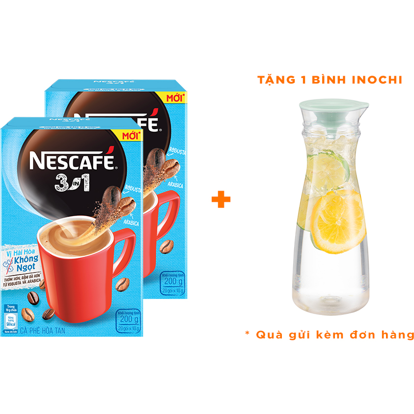 Combo 2 hộp cà phê hòa tan Nescafé 3in1 vị hài hòa không ngọt - mới (Hộp 20 gói) - [Tặng 1 bình Inochi]