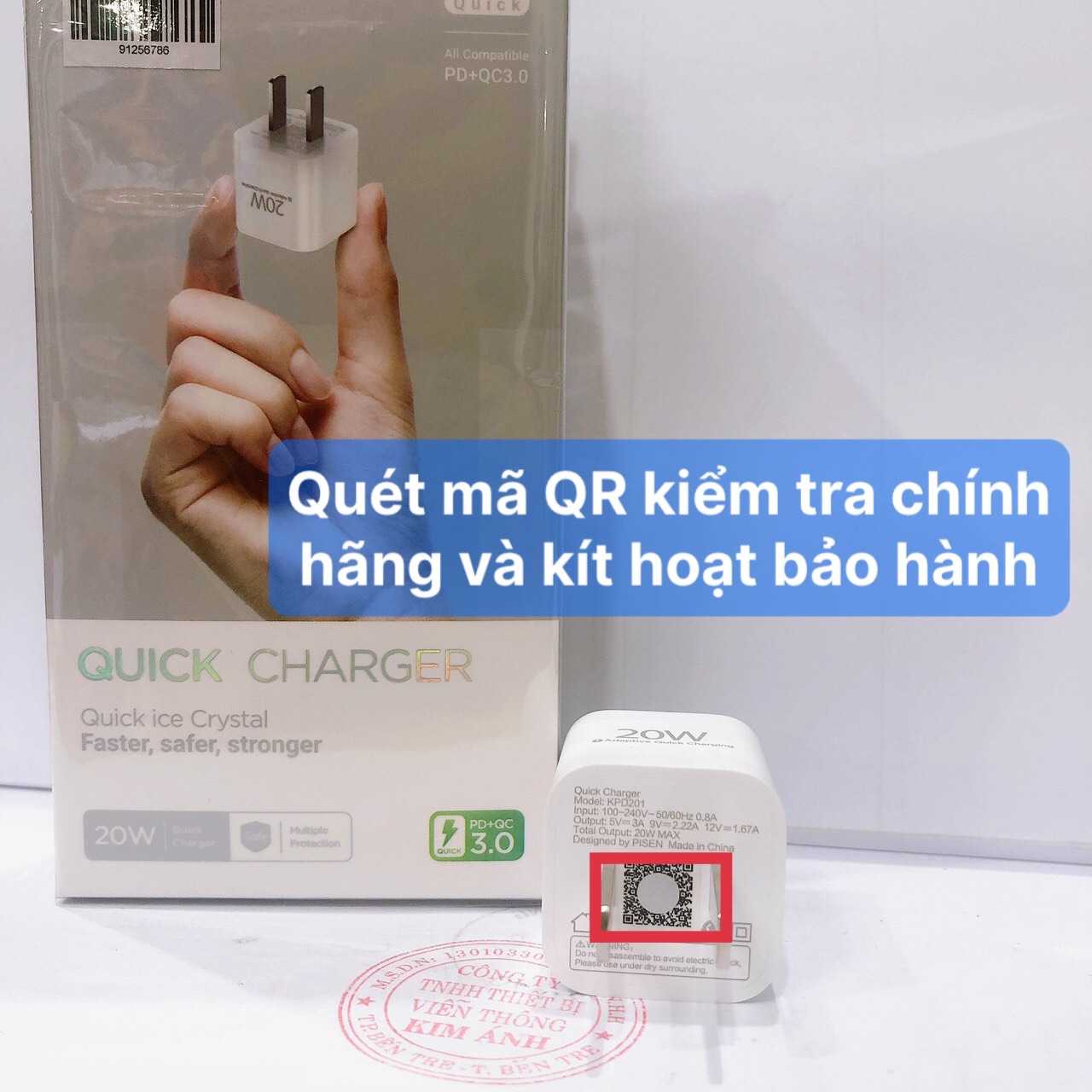 Cóc sạc nhanh PISEN Quick Ice Crystal PD 20W siêu nhỏ , Trắng sứ - Hàng chính hãng