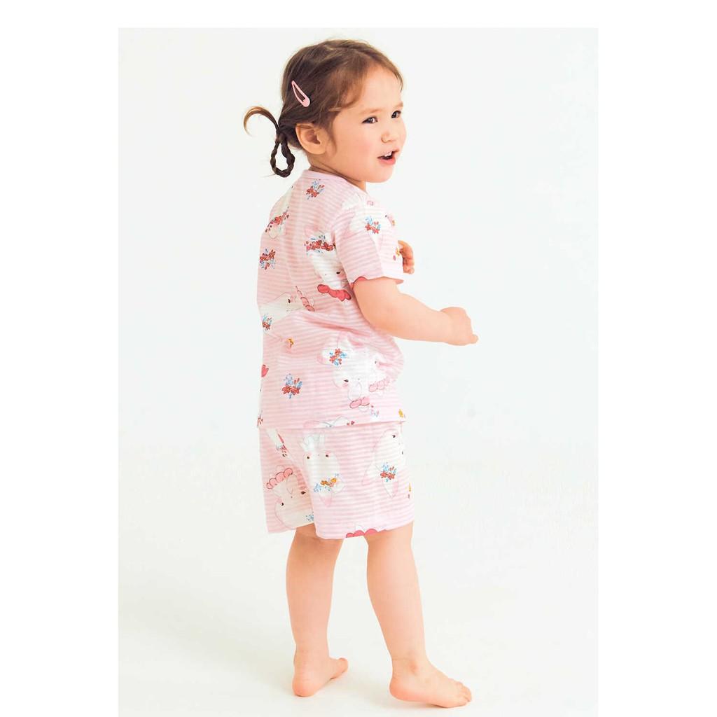 BỘ NGẮN CAO CẤP CHO BÉ GÁI NỘI ĐỊA HÀN, CHẤT COTTON GIẤY ORGANIC, MẪU THỎ HỒNG
