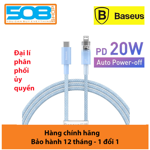 Cáp sạc nhanh Tự Ngắt PD 20W Gen2 Ba-se-us Explorer Series Fast Charging Cable Smart Power-Off Type-C to Lai-nin 20W - Hàng chính hãng