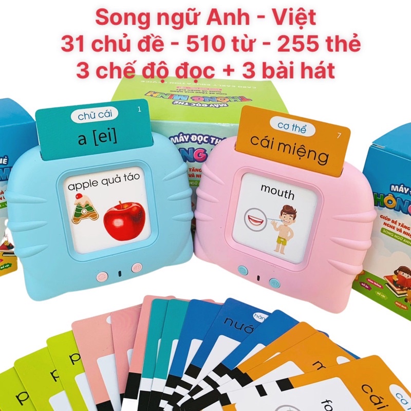 Máy Đọc Thẻ Tiếng Anh, Máy Đọc Thẻ Song Ngữ Anh Việt 255 Thẻ 510 Từ Vựng