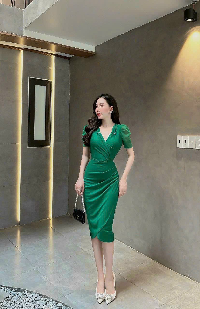 Đầm body nữ dự tiệc tay bồng phối ren màu trắng đỏ xanh đen gợi cảm trẻ trung