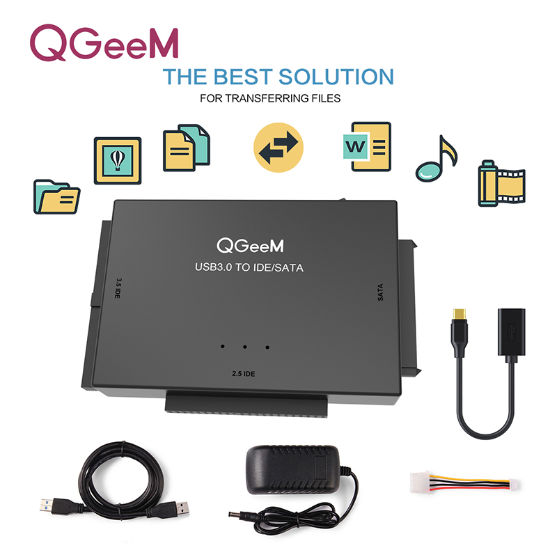 Bộ chuyển đổi QGeeM USB3.0 sang ổ cứng IDE/SATA 2.5 + 3.5 inch cho laptop qua cổng USB-Hàng chính hãng