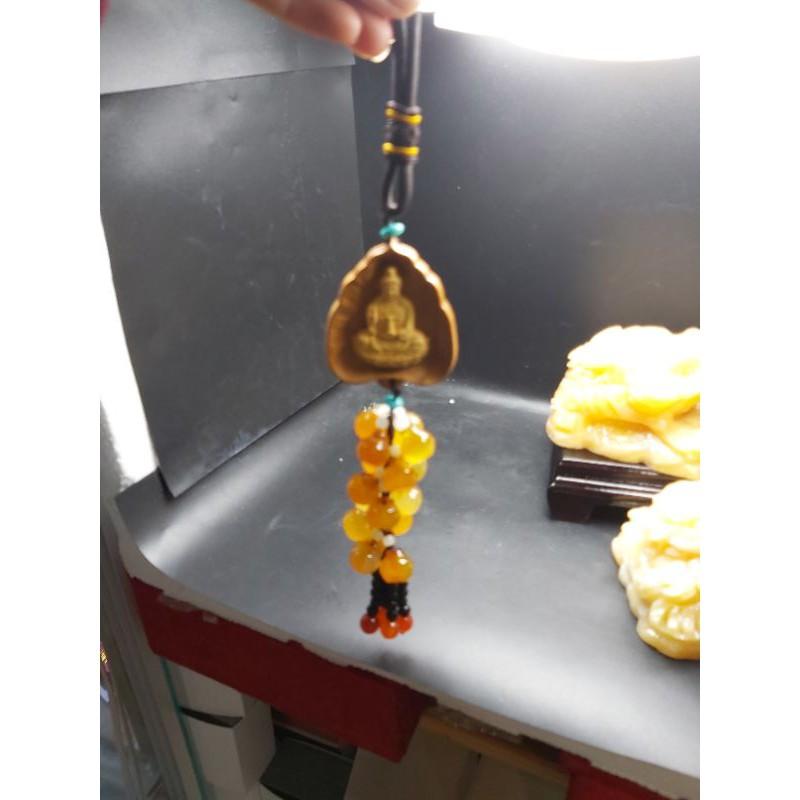 Dây treo xe ô tô tượng Phật Quan Âm bằng gỗ Hoàng Dương, Đá Mã Não tự nhiên