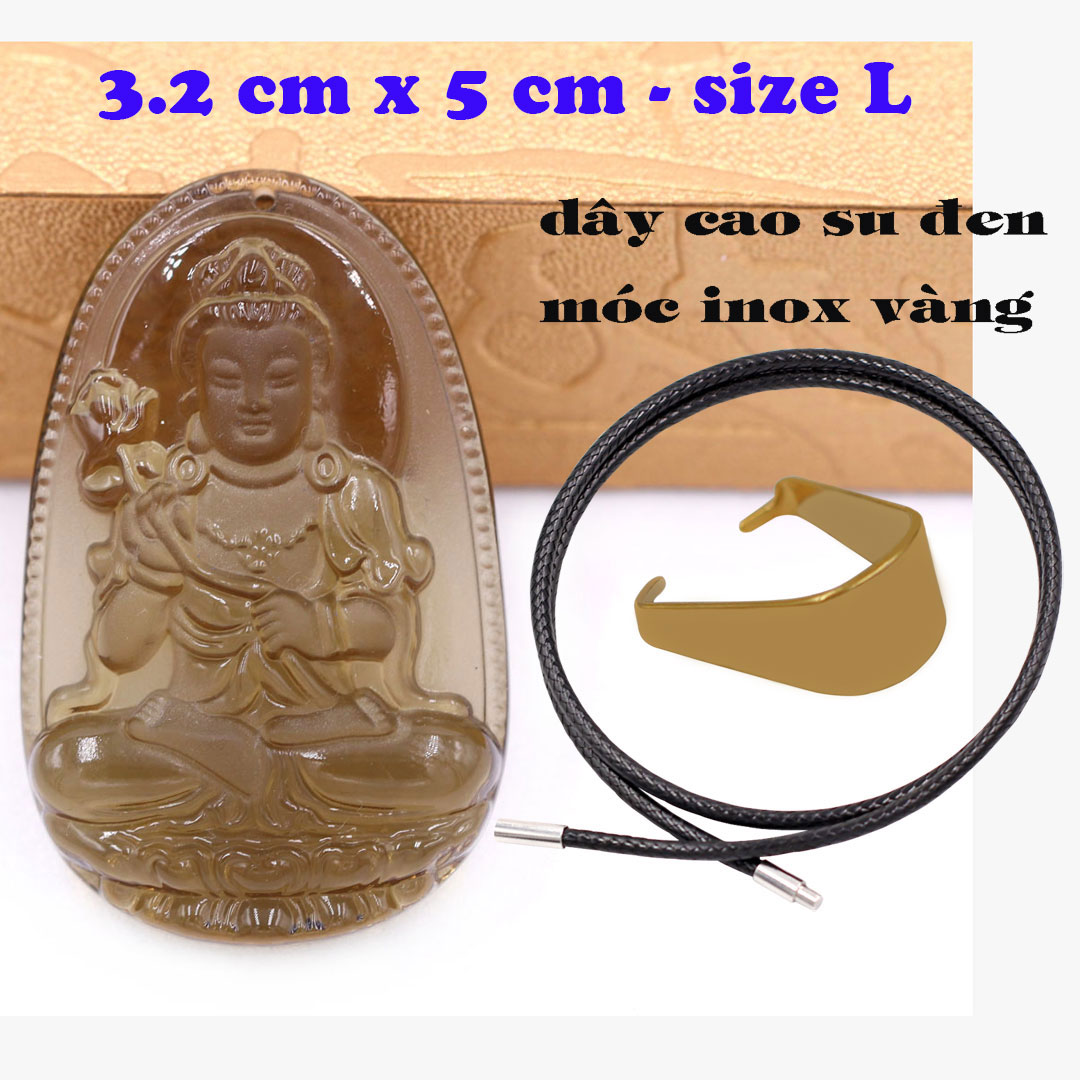 Mặt Phật Đại thế chí obsidian  5 cm kèm vòng cổ dây cao su đen - mặt dây chuyền size lớn - size L, Mặt Phật bản mệnh