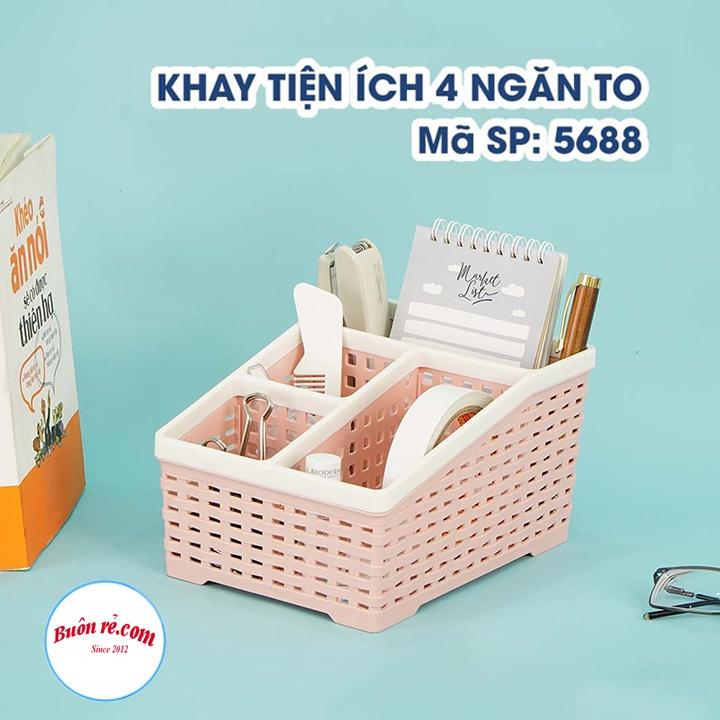 Khay nhựa tiện ích 4 ngăn Việt Nhật 2 size , khay 4 ngăn để bàn đựng bút, đồ dùng đa năng