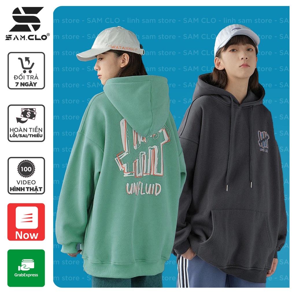 Áo khoác nỉ có mũ 2 lớp SAM CLO - HOODIE chui freesize form rộng nam nữ unisex mặc cặp - couple in chữ UNFLUID