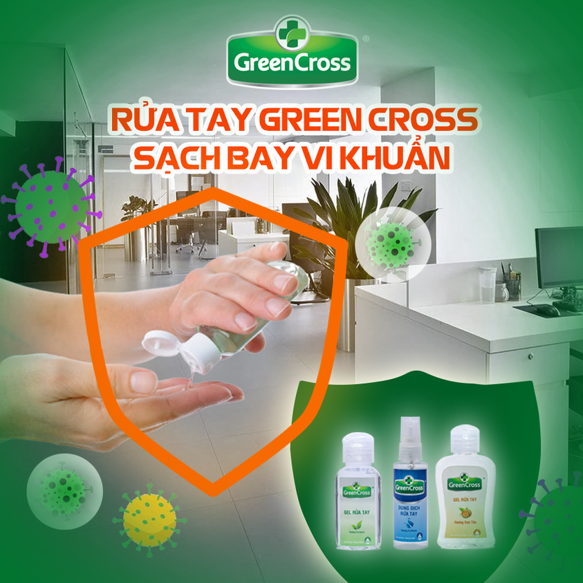 Combo 6 Chai Nước rửa tay kháng khuẩn vượt trội Green Cross 100ml chai nhỏ gọn