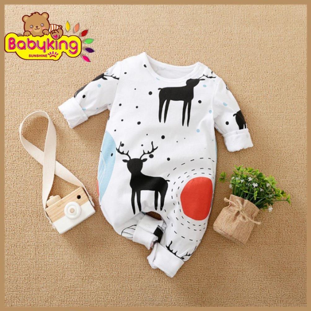 BodySuit giáng sinh noel cho bé,áo liền quần dễ thương dài tay kiểu nai đen cho bé (3097), cotton 100%, Aiueo Nhật