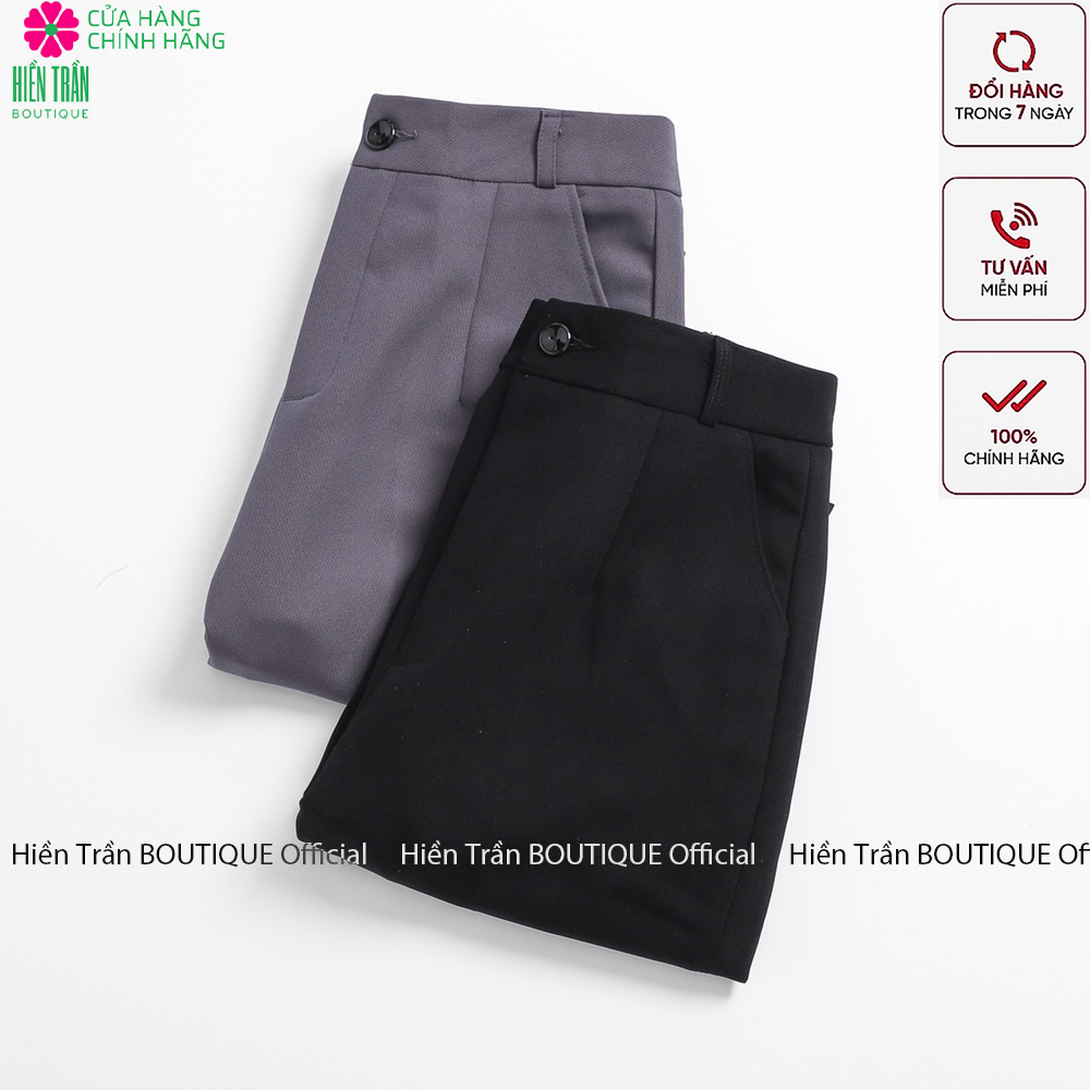 Quần baggy nữ Hiền Trần BOUTIQUE đồ công sở lưng cạp cao đi học form dáng đẹp thanh lịch màu đen ghi