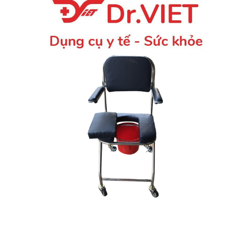 Ghế bô vệ sinh mặt nệm có bánh xe - PKGVS02 - Ghế bô hỗ trợ người bệnh đi vệ sinh tại chỗ