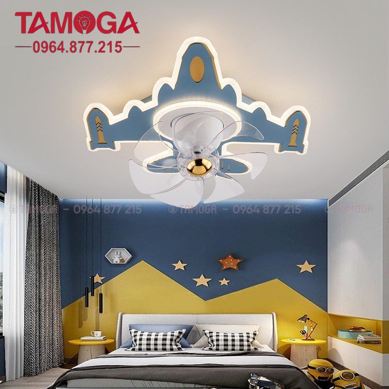 Quạt trần có đèn TAMOGA 1452 hình máy bay trang trí phòng ngủ cho bé động cơ 6 số + Tặng kèm điều khiển từ xa