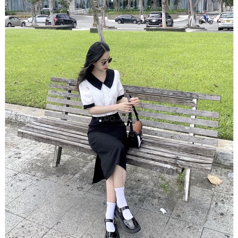 Chân váy midi xẻ hông 2 màu