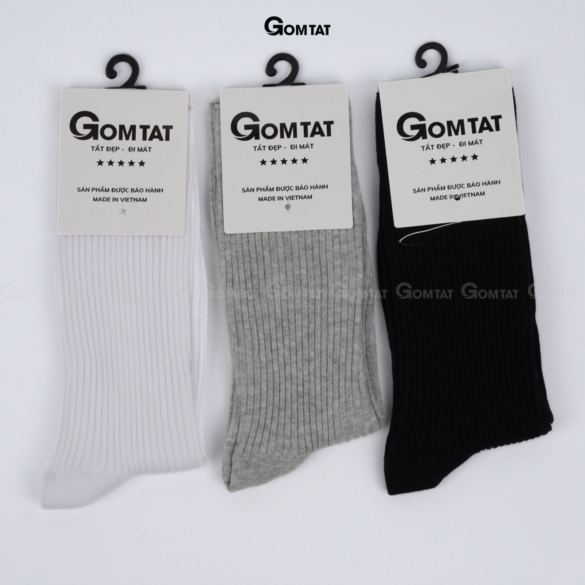 Tất vớ cổ cao nam nữ GOMTAT dài 25cm, chất liệu cotton cao cấp êm chân, mềm mại, thoáng mát - FIVE-TAY10