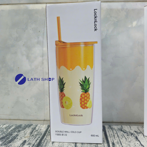 Ly Nhựa LocknLock 2 Lớp Kèm Ống Hút Nắp Trượt Đóng Mở Hình Hoa Quả - 600ml - Nhiều Hình