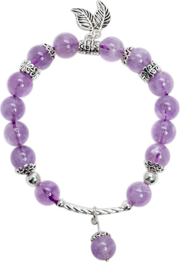 Vòng Tay Thạch Anh Tím Ngọc 8mm Charm Lá Bạc 925 Ngọc Quý Gemstones VT144