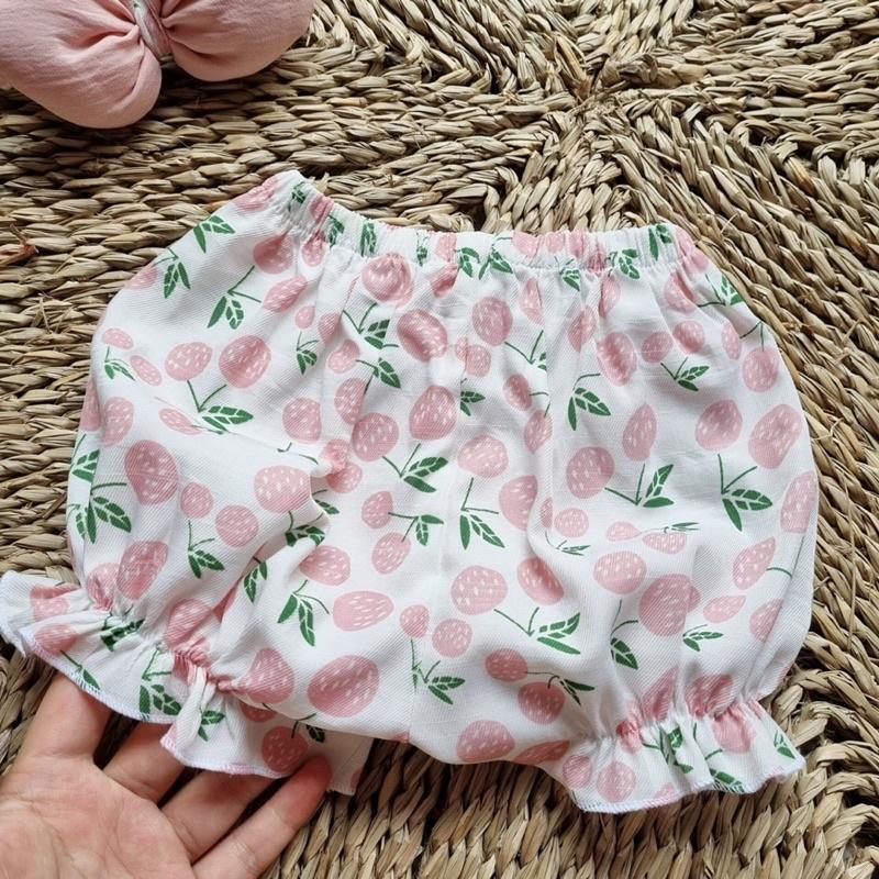 Bộ Yếm Hoạ Tiết Quả Ngọt Kèm Nơ Cục Bông Cho Bé