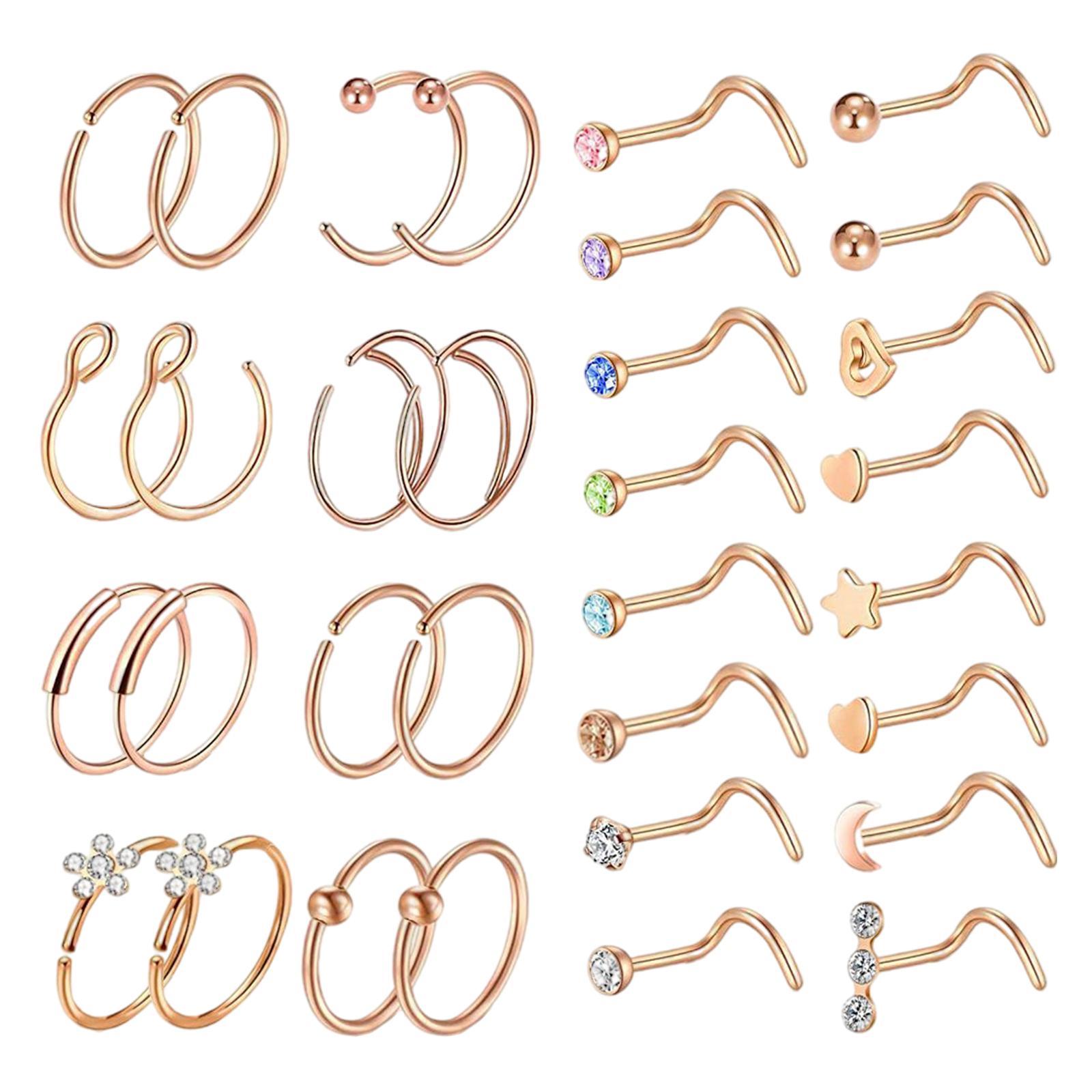 32 Pieces Nose Rings Hoop Studs Piercing Jewelry Set for Women Men Girls