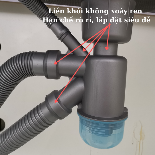 Xiphong bồn rửa bát 2 hố CHỐNG RÒ RỈ Thoát Nước Nhanh Ngăn mùi hôi 2 cốc 11cm