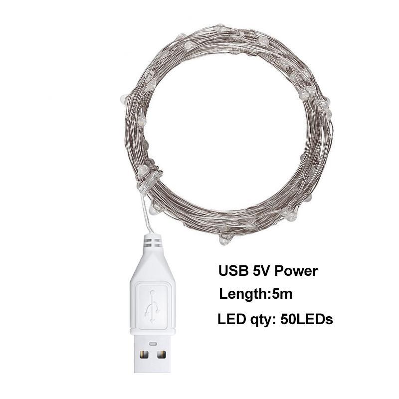 Dây đèn LED 5m 50 bóng có phích cắm USB trang trí nhà cửa