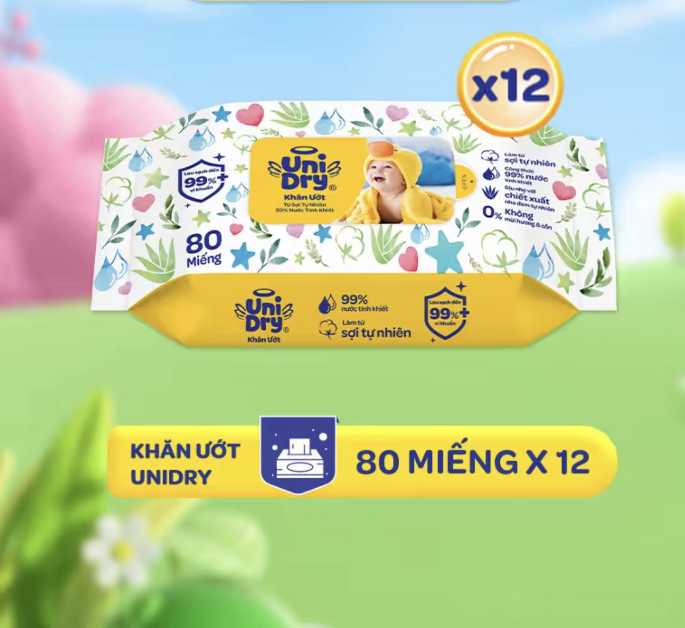 Combo 12 Gói Khăn Ướt Unidry 80 Tờ Mẫu Mới Của Khăn Ướt Unifresh 80 Tờ Không Mùi - Date Luôn Mới