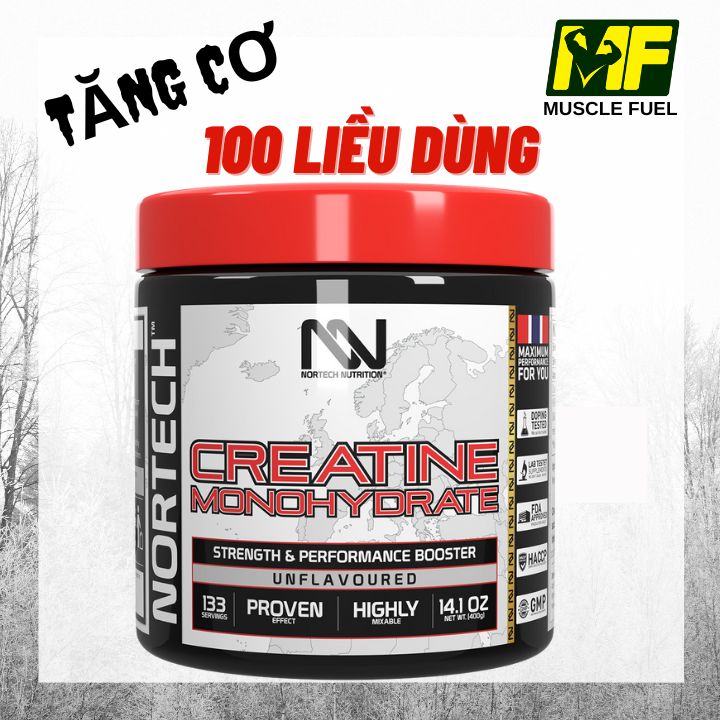 NORTECH CREATINE MONOHYDRATE Tăng Sức Mạnh Sức Bền, 100 liều dùng.