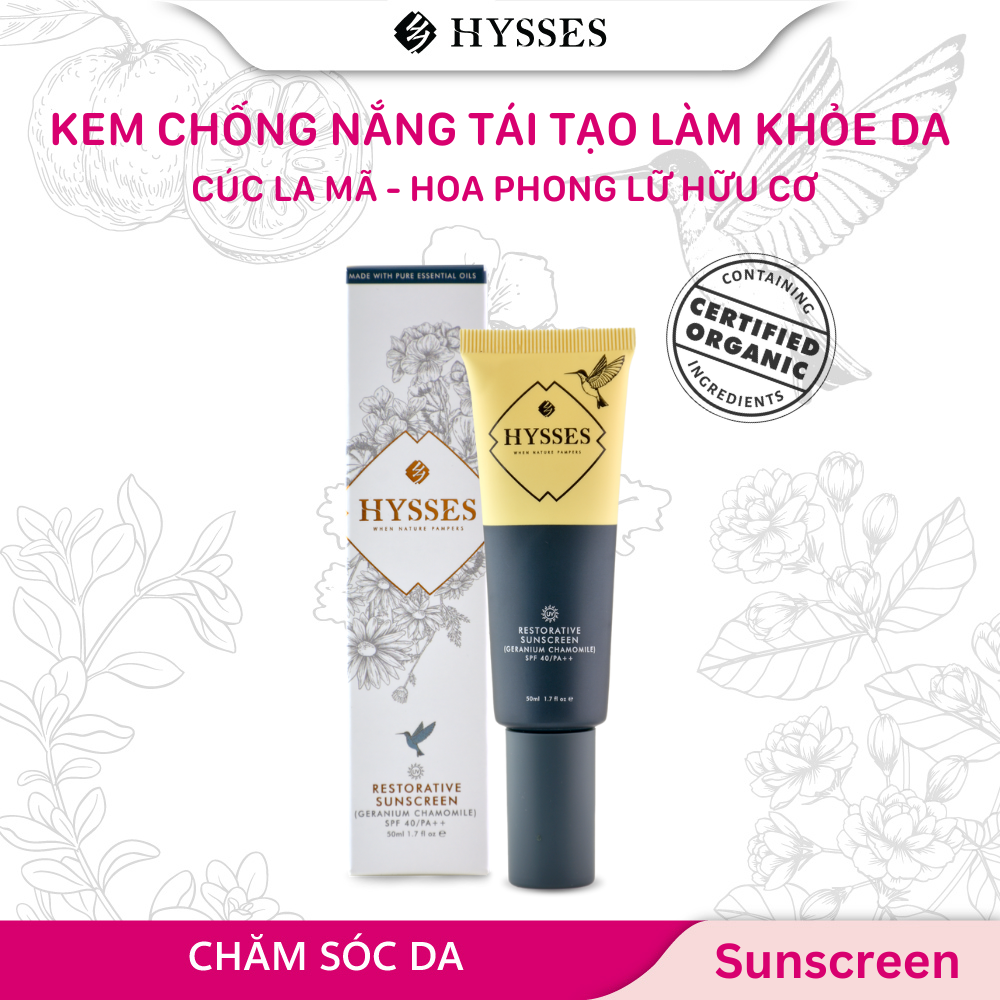 Kem Chống Nắng Cao Cấp Hysses Restorative Phục Hồi, Tái Tạo Làn Da Nhạy Cảm, Làm Dịu Da, Bảo Vệ Da Trước Tia UVA/UVB Với Tinh Dầu Cúc La Mã - Phong Lữ Hữu Cơ Tự Nhiên