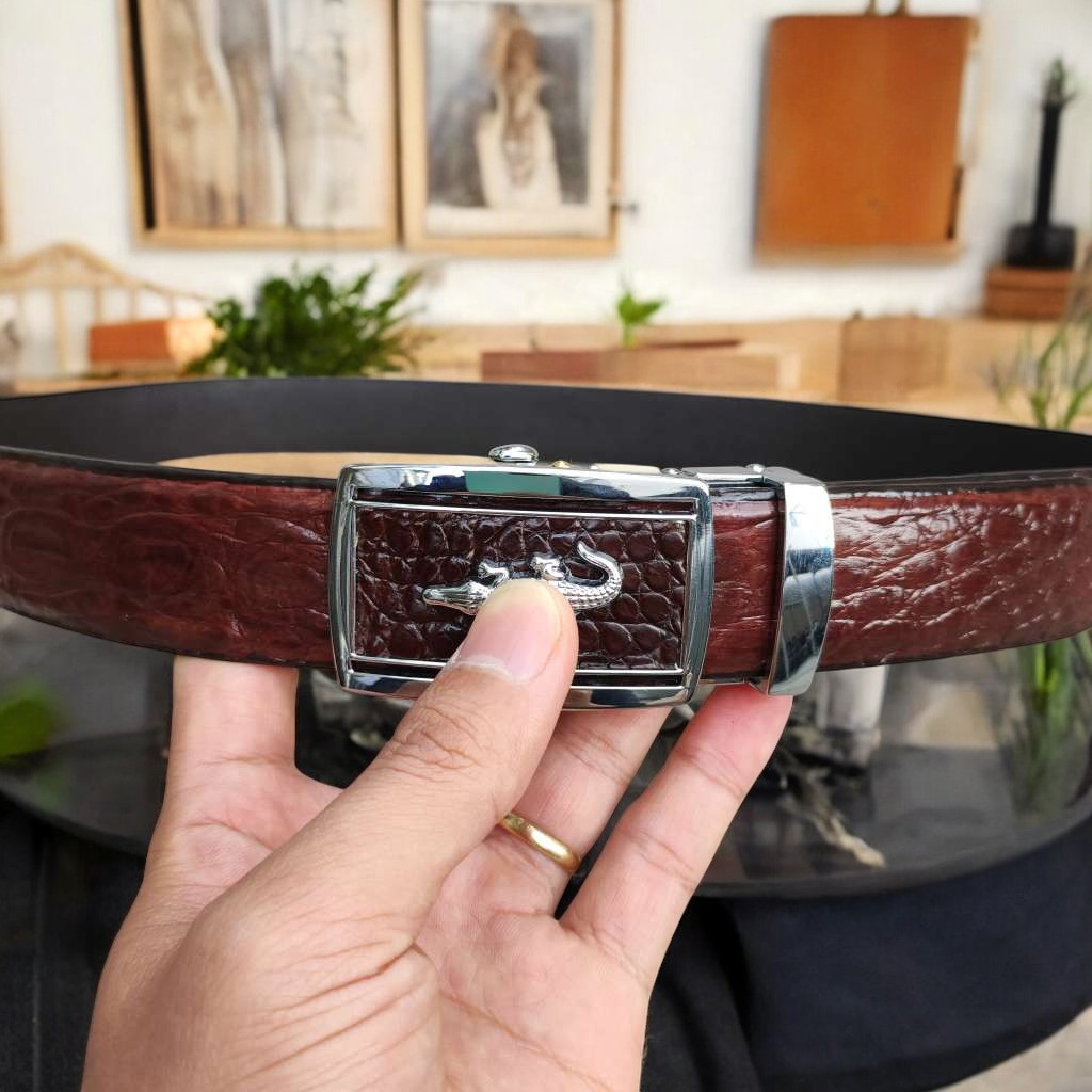 Dây Nịt Nam Da Bụng Hông Cá Sấu Rất Mềm Và Bền TS124B (mặt bạc)