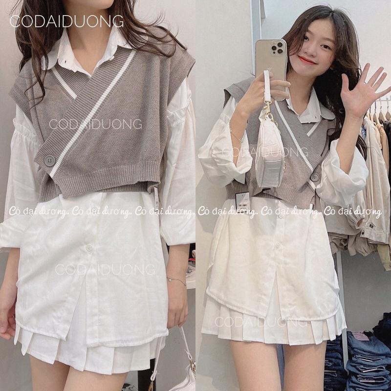 Áo gile cúc lệch