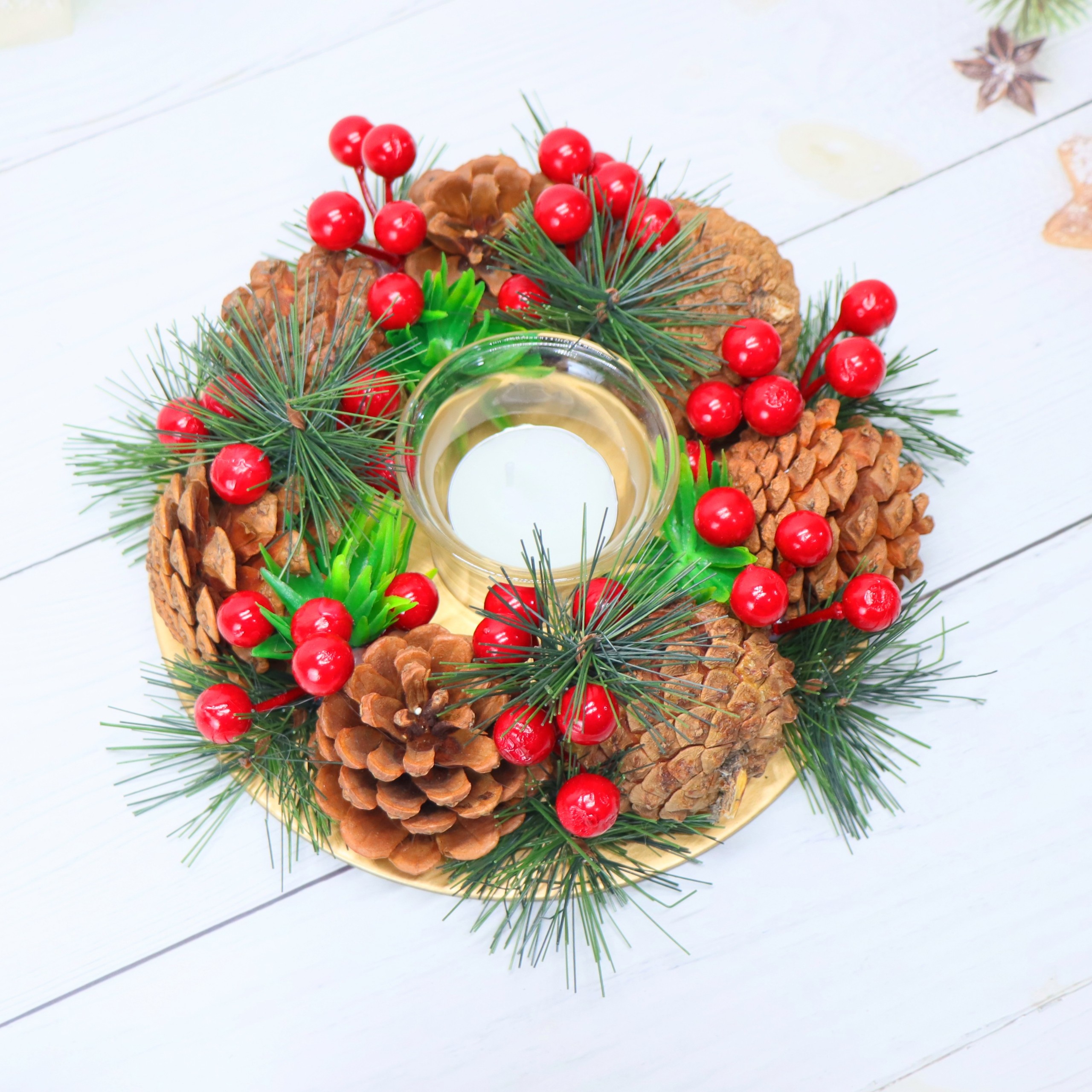 Nến Giáng Sinh NEN01 Để Bàn Trang Trí Noel – Mẫu QUẢ THÔNG ĐAN XEN