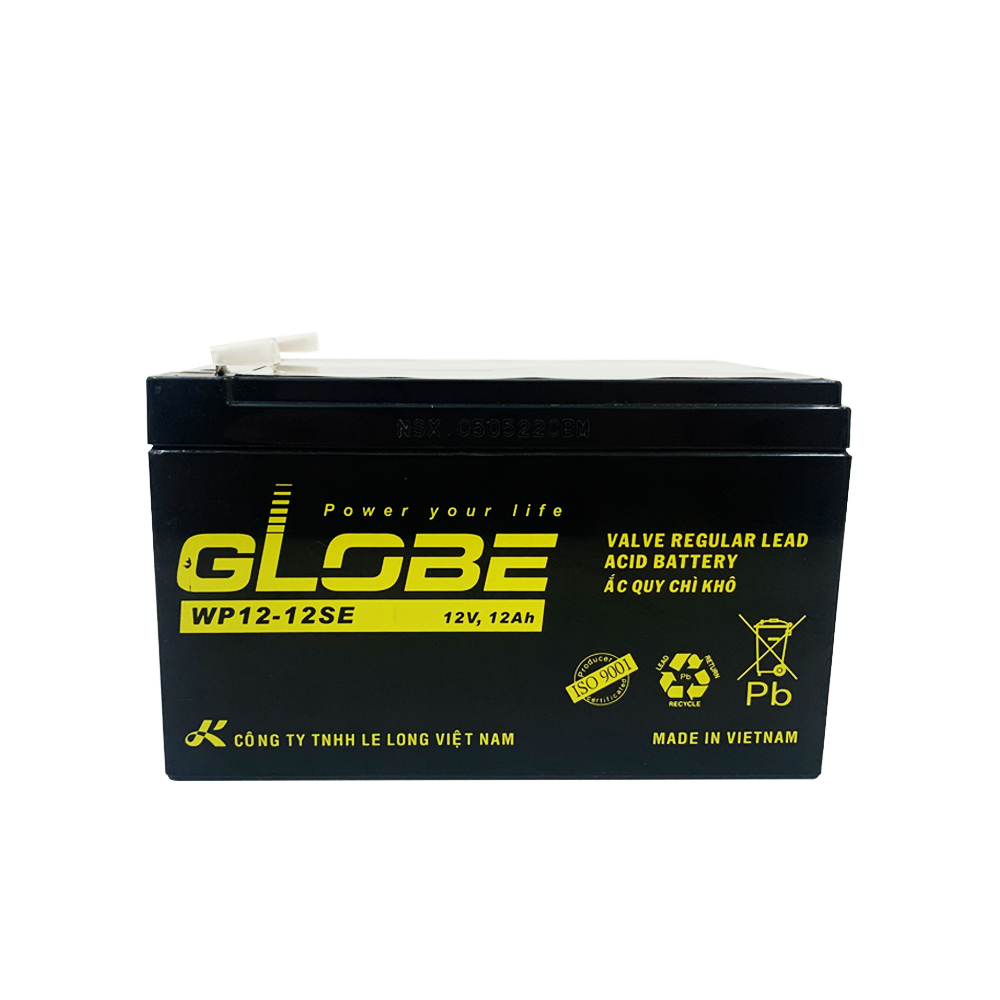 Bình Ắc Quy Khô Globe WP12-12 12V12AH, Dùng Cho Loa Kéo, Bình Phun Thuốc, UPS, Xe Đạp Điện