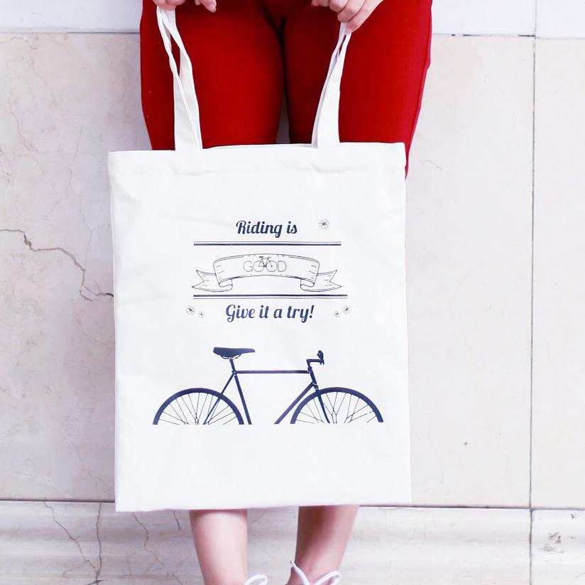 Túi vải hình xe đạp màu trắng