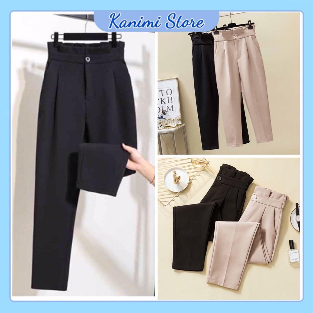 Quần baggy nữ cạp bèo Kanimi - Quần công sở lưng cao viền bèo siêu xinh - QD05