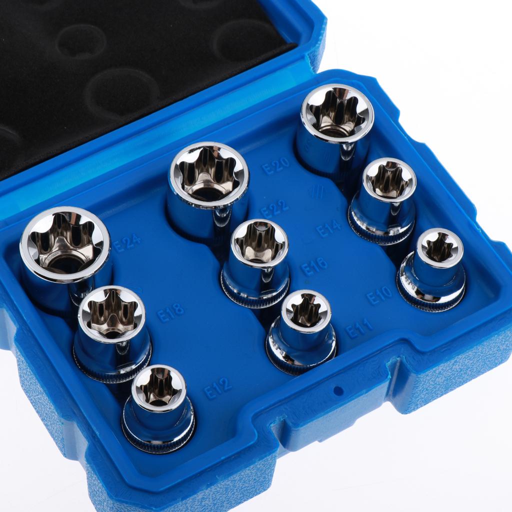 14pcs/set E Socket Set In a Storage Case Star Female Sockets 1/4" 3/8" 1/2"