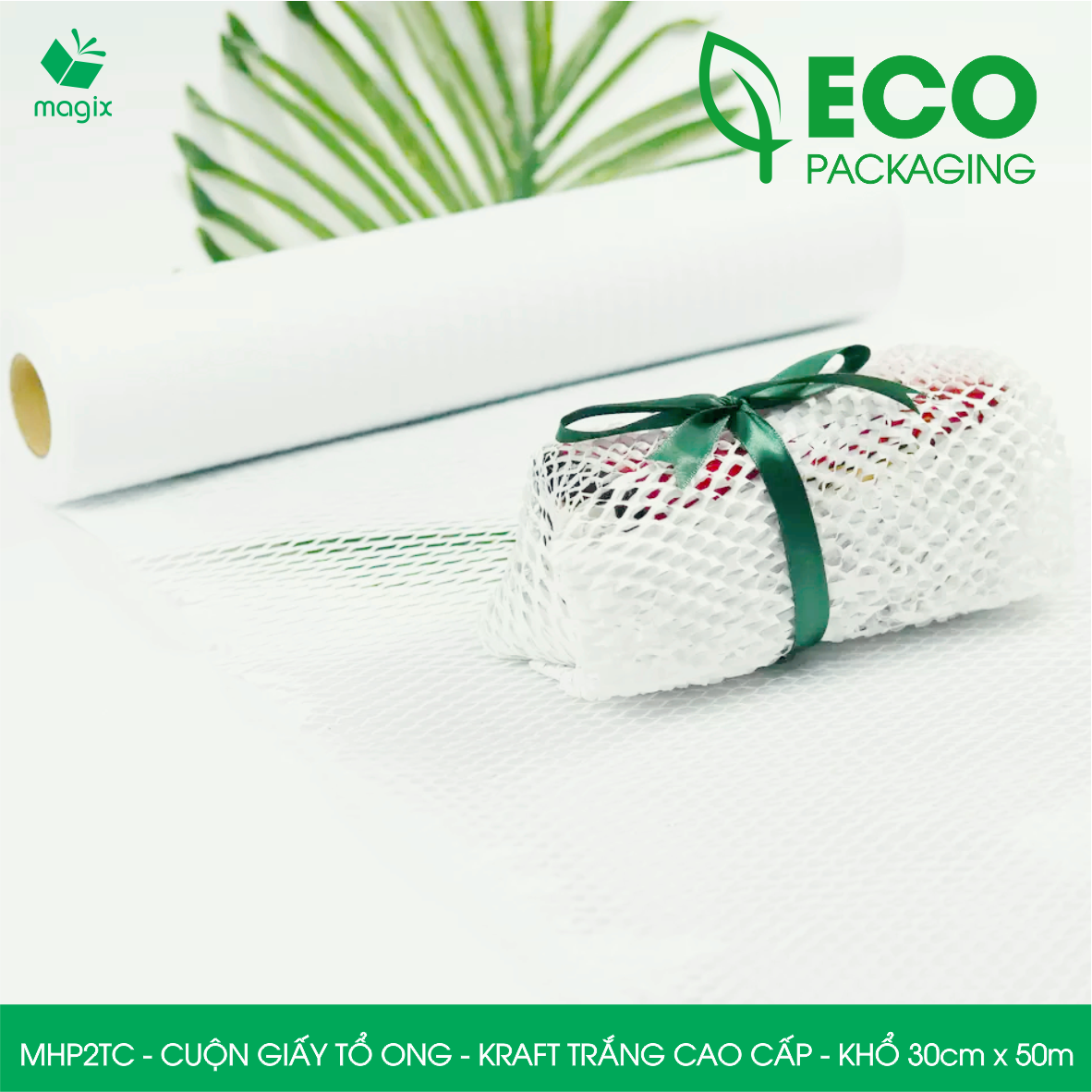 MHP2TC - 30cm x 50m - Cuộn giấy tổ ong chống sốc - Kraft trắng Cao Cấp - Giấy gói hàng, gói quà