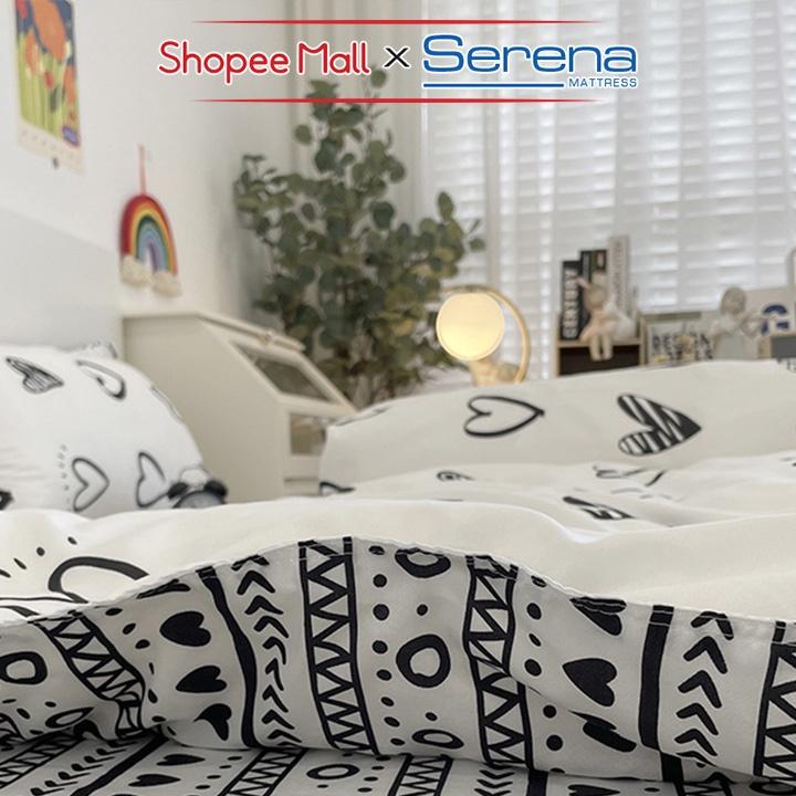 Bộ Ga Gối 5 Món Cotton Poly SERENA Chính Hãng Set Chăn Ra Ga Grap Drap Gối Đệm Nệm Trần Bông Trải Phủ Giường Dễ Thương