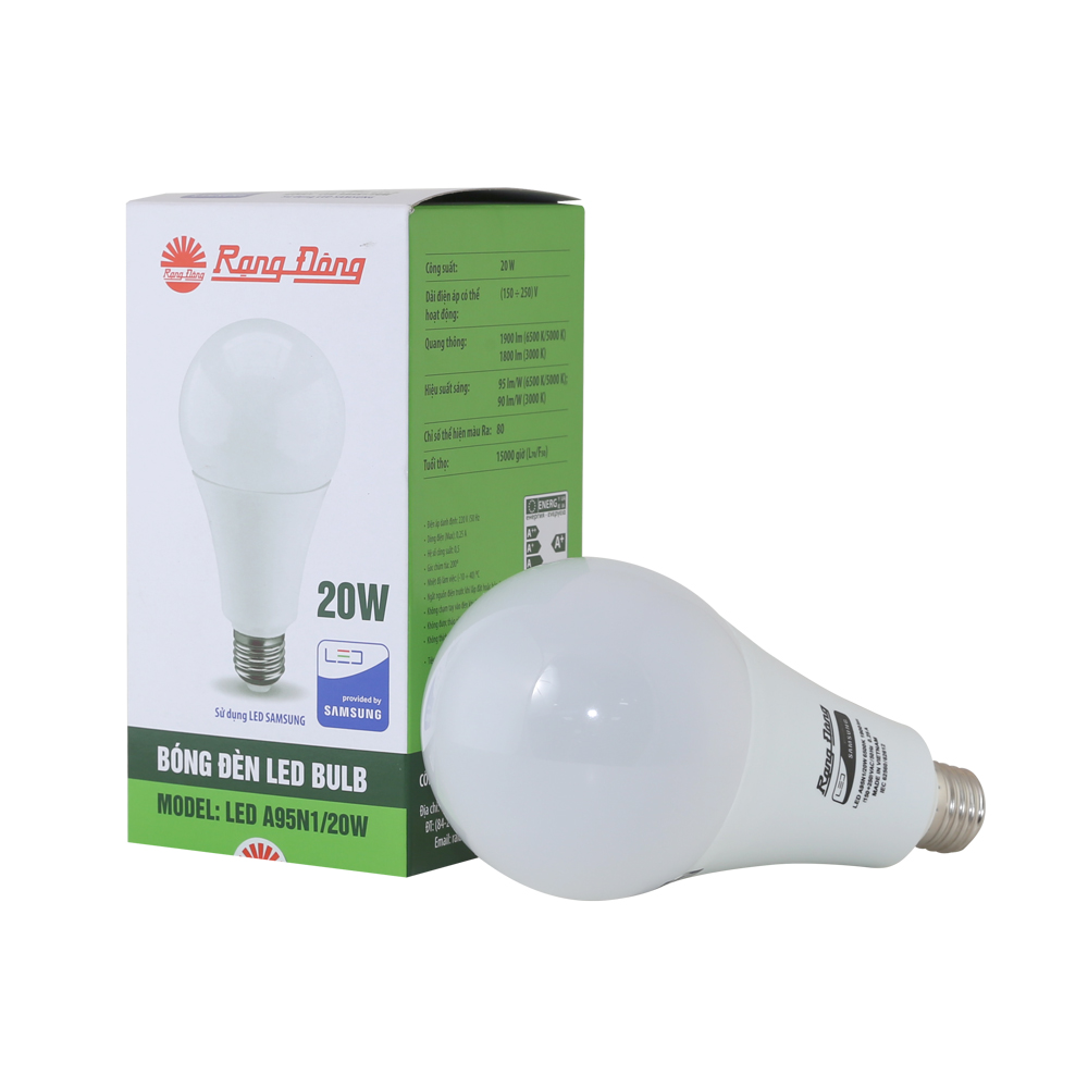 Bóng đèn LED BULB tròn 20W Rạng Đông, chip LED Samsung (LED A95N1/20W.H)