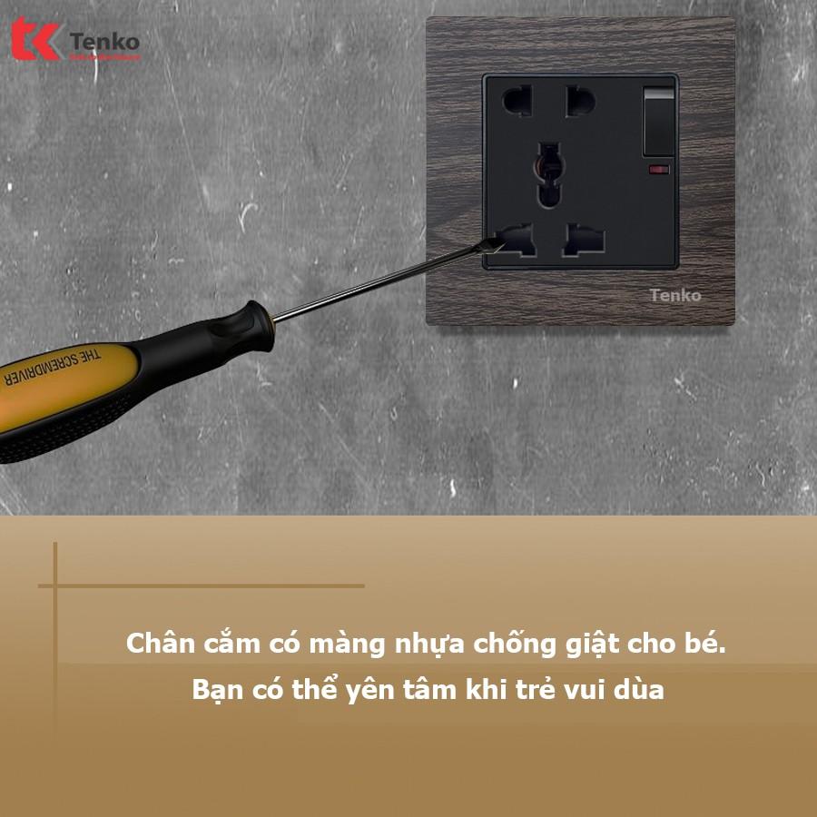 Ổ Cắm 3 Chấu Giả Gỗ Cao Cấp - Chất Liệu Hợp Kim Nhôm - Hàng Chính Hãng Tenko