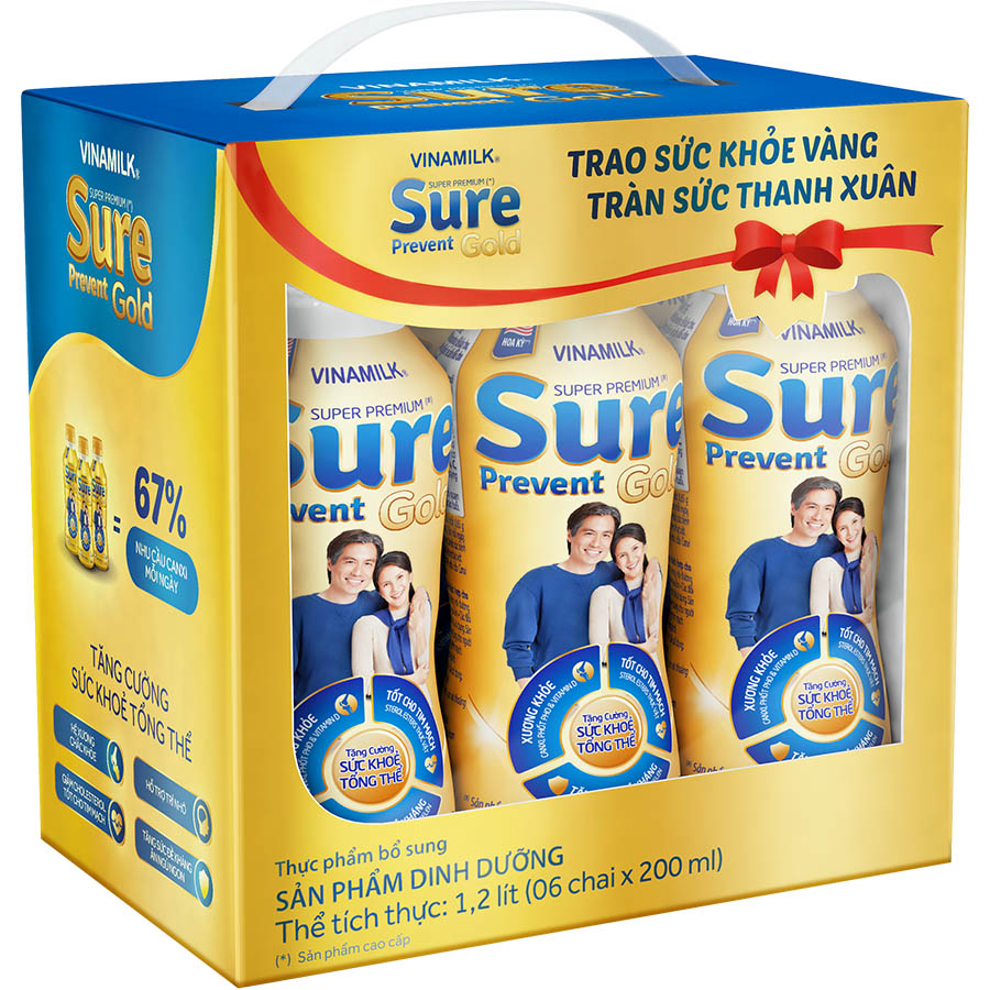 Sản phẩm dinh dưỡng Vinamilk Sure Prevent Gold Chai 200ml (Lốc 6 chai)