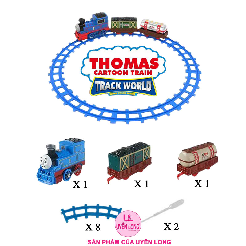 Đồ Chơi Tàu Hỏa Đường Ray Thomas 3 Toa 2055-7, Đèn Nhạc, Âm Thanh, Khói Mô Phỏng, Đường Ray To Dễ Lắp