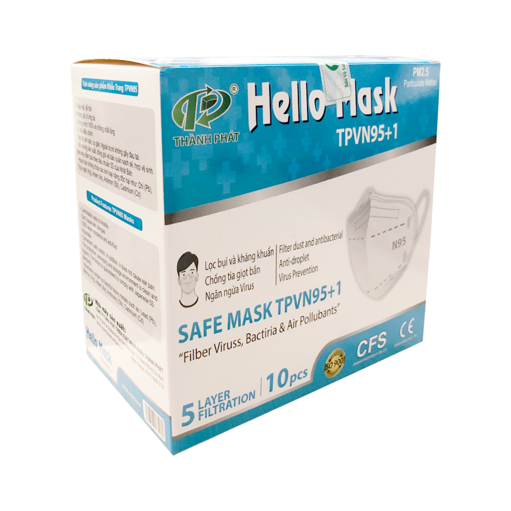 Khẩu trang N95 Hello mask Kháng Khuẩn 5 Lớp (hộp 10 cái