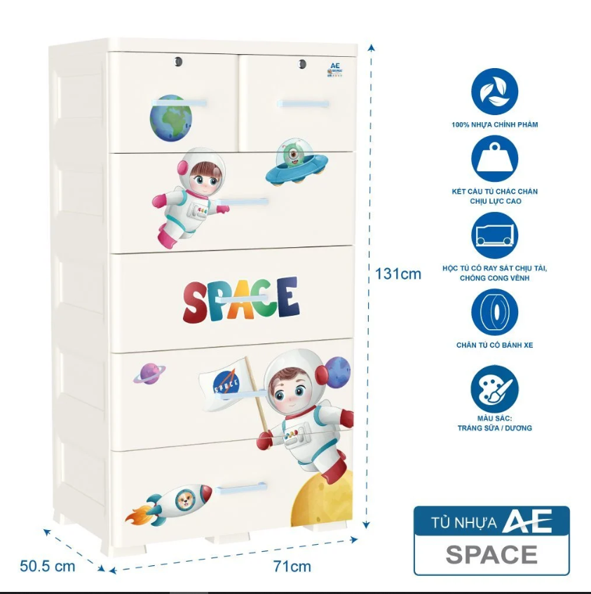 Tủ nhựa 5 tầng Qui Phúc AE màu trắng mẫu Space KT 710 x 505 x 1310 mm _ Juno Sofa hàng lắp sẵn