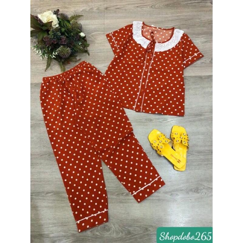 Đồ bộ nữ,đồ ngủ mặc nhà pijama vải lụa cổ ren viền thời trang.