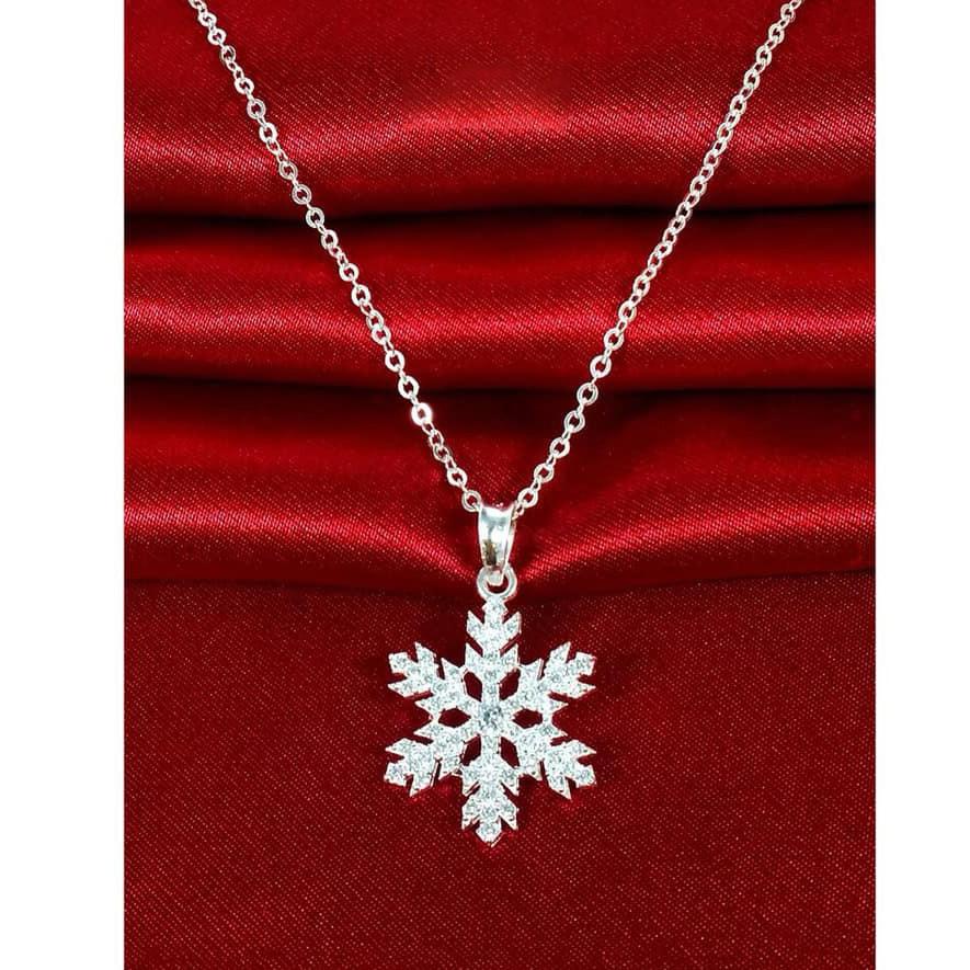 Vòng Cổ Bạc, Dây Chuyền Bạc Hoa Tuyết Lấp Lánh Nạm Đá Tấm Sang Trọng TNC JEWELLERY