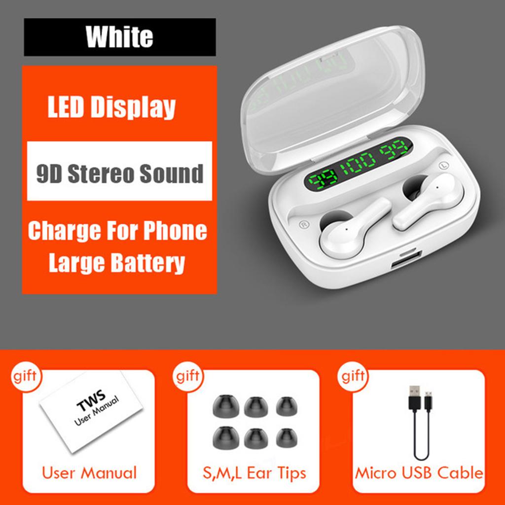 Wireless Earbuds, IPX7 Waterproof Bluetooth 5.0 Headphones, Stereo Earphones Sports in-Ear Headset with Mic, LED Display, Touch Control