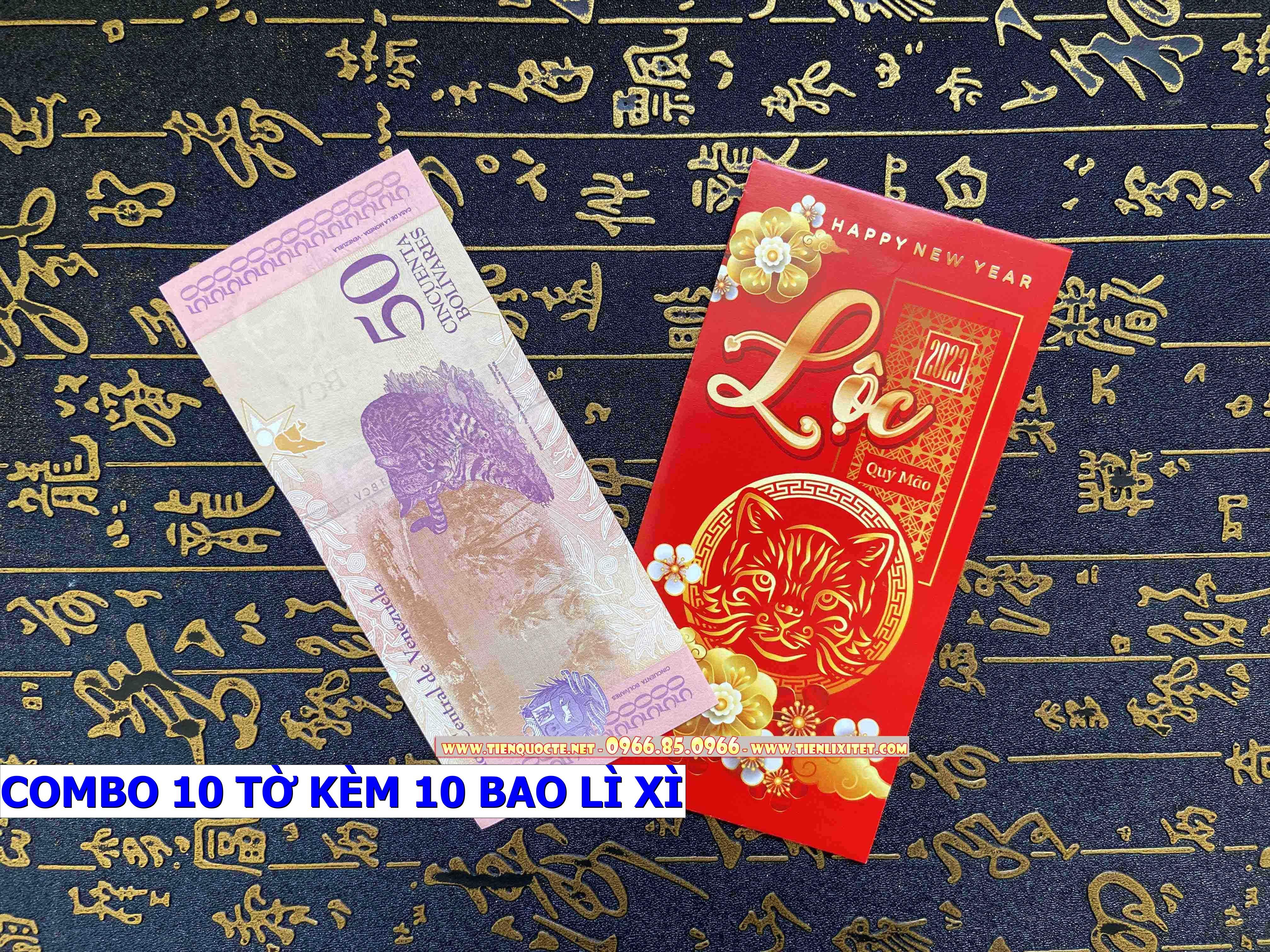 Set 10 tờ Lì xì hình tiền 2023 tấm tiền Venezuelaa hình con mèo 2023, tặng bao đỏ may mắn CPTLGD01857