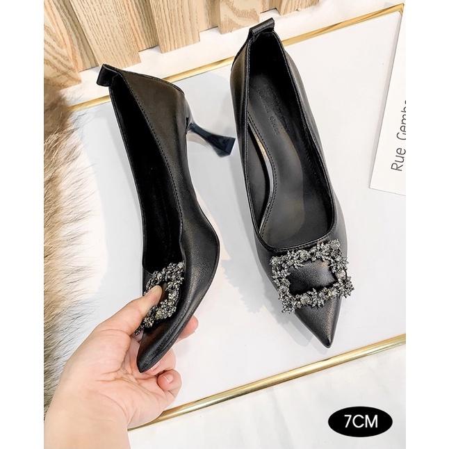 Giày Cao Gót Da Mềm Lót Êm Chân - Đính Đá Cao Cấp 516A3 FFAN STORE