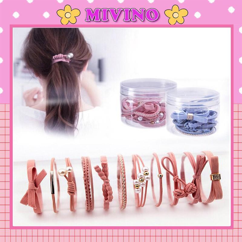 Hộp 12 Dây Chun Buộc Tóc Nhiều Mẫu Sang Trọng