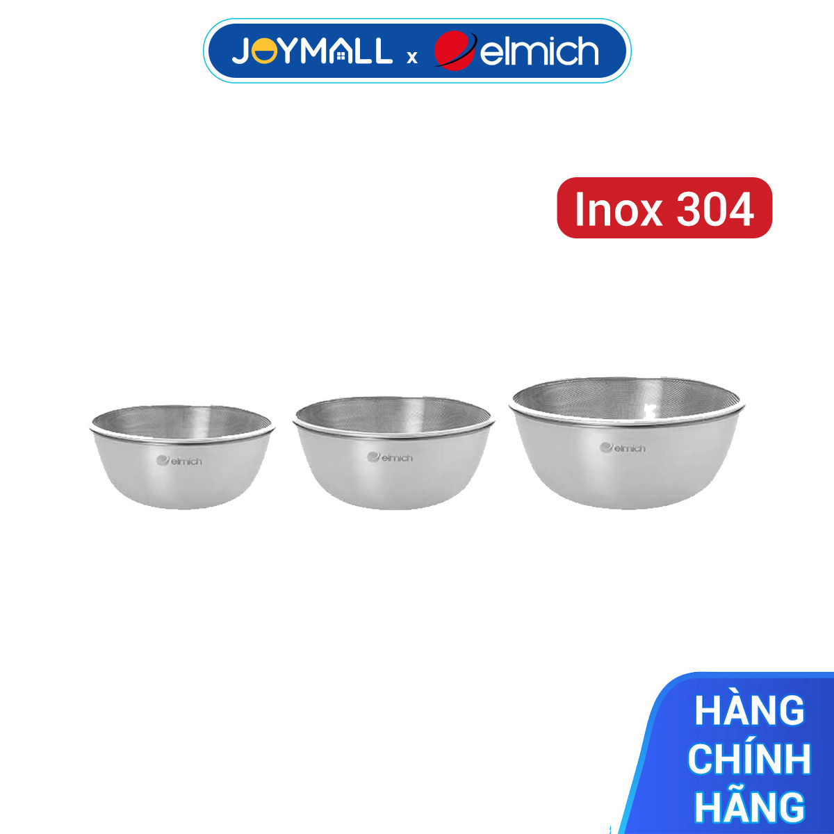 Bộ Tô Kèm Rổ Inox Elmich EL0013, Hàng Chính Hãng, Size 19,22,28cm, Thép Không Gỉ, 2 Lớp - JoyMall